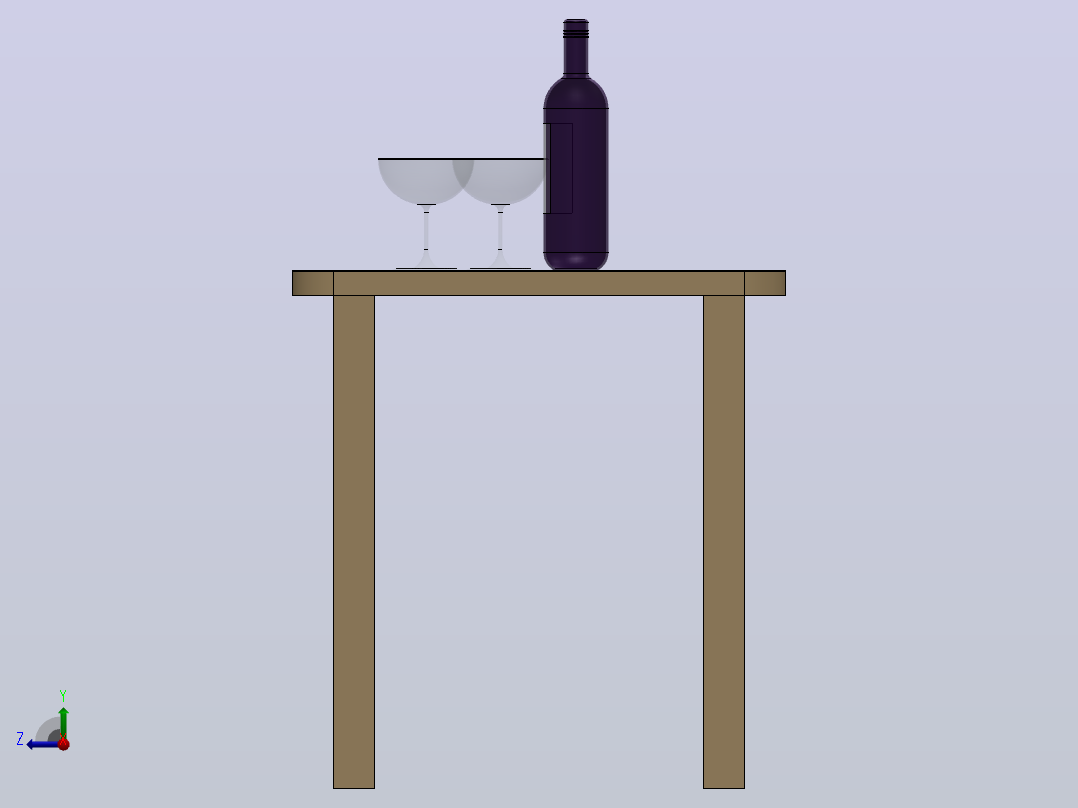 酒瓶和酒杯桌右视图