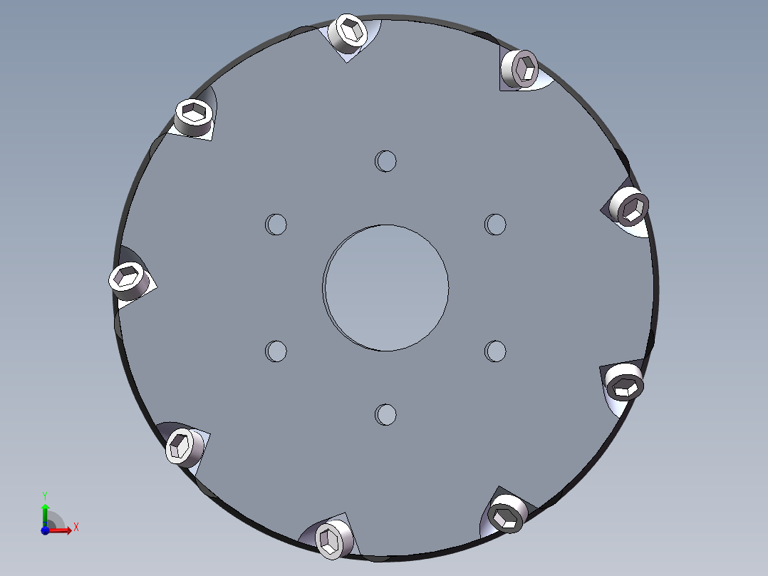 麦克纳姆轮3d图纸 SolidWorks建模设计agv小车全方位驱动轮3d模型前视图