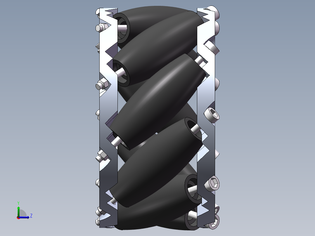 麦克纳姆轮3d图纸 SolidWorks建模设计agv小车全方位驱动轮3d模型左视图