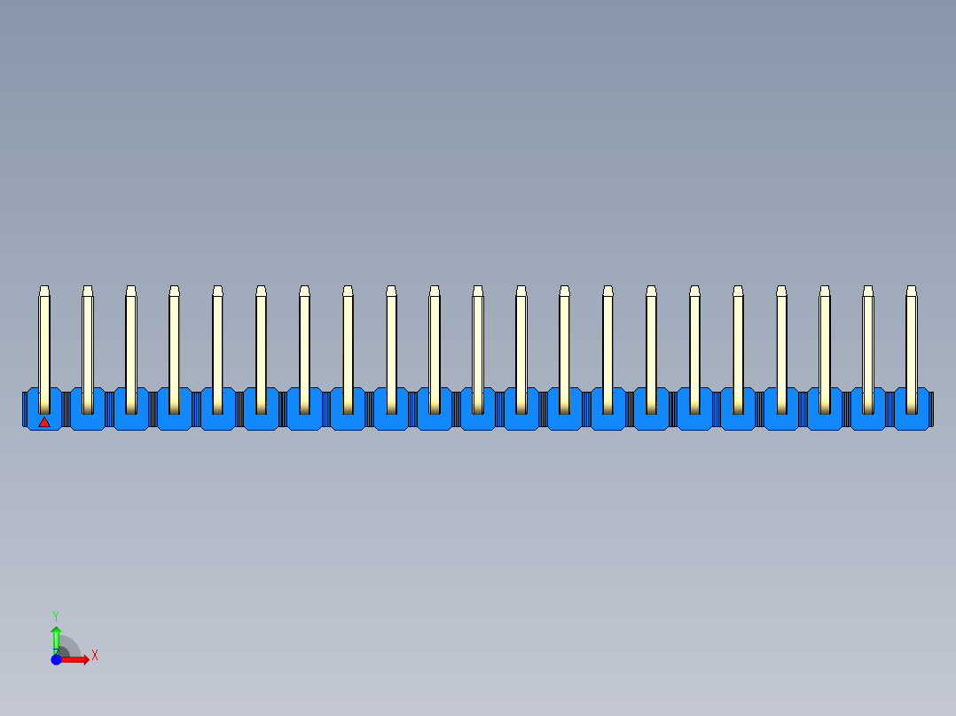 彩色公排针 100mil 2.54mm 系列-DS1022_blue_21p_100mil_TypeU_rev1.0前视图