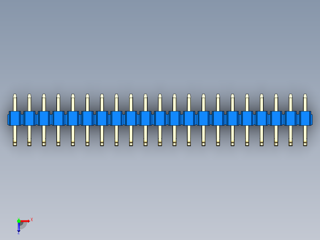 彩色公排针 100mil 2.54mm 系列-DS1022_blue_21p_100mil_TypeU_rev1.0俯视图