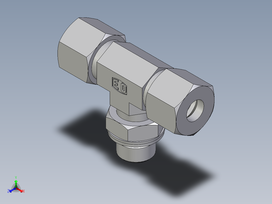 卡套式工业通用硬管接头EO_Adjustable_locknut_branch_tee_TEE10SMCF主视图