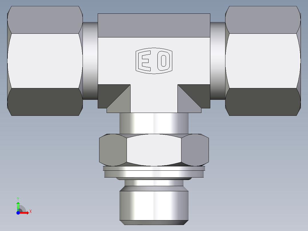 卡套式工业通用硬管接头EO_Adjustable_locknut_branch_tee_TEE10SMCF前视图