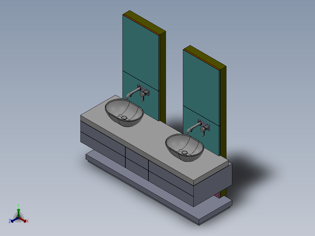 立式洗脸盆_洗脸盆柜组合正等轴测图