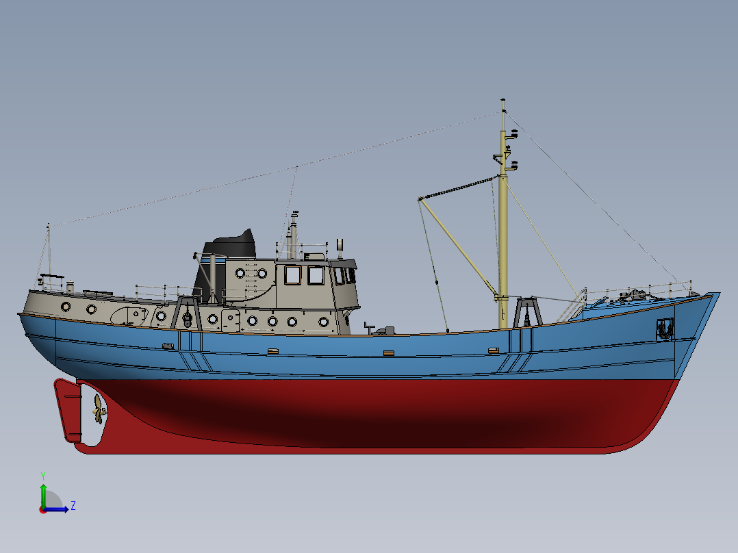 拖网渔船左视图