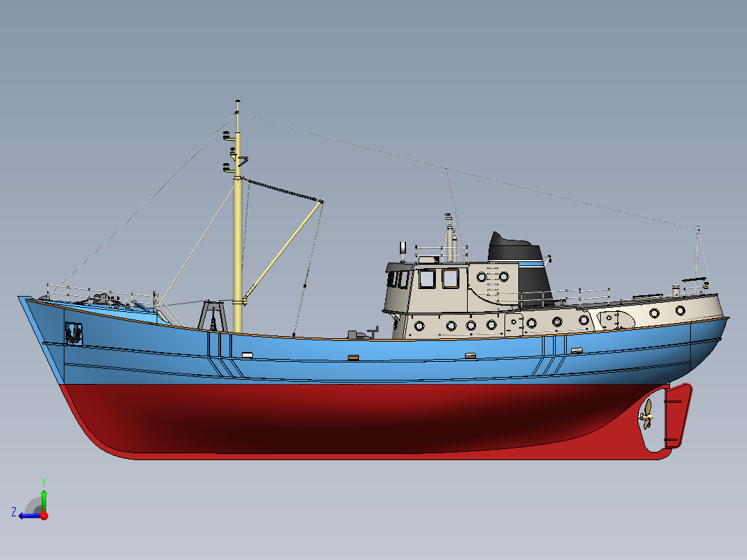 拖网渔船右视图