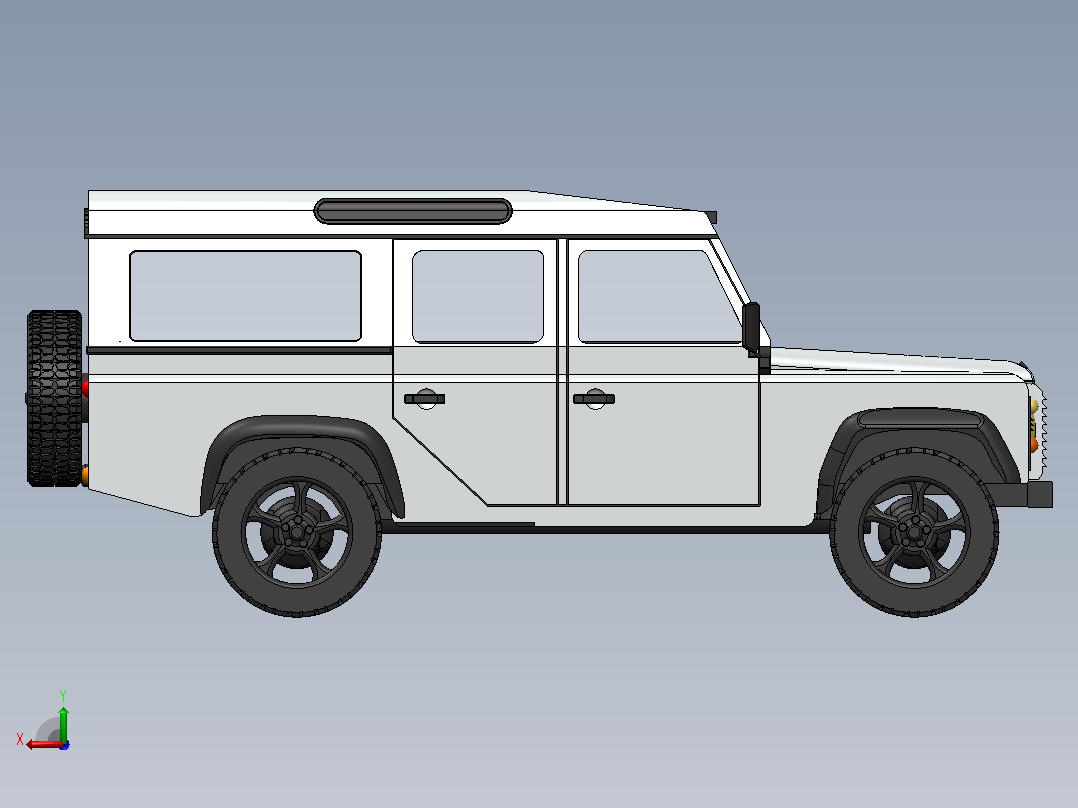 4x4路虎卫士越野车简易模型3D图纸 Solidworks设计后视图
