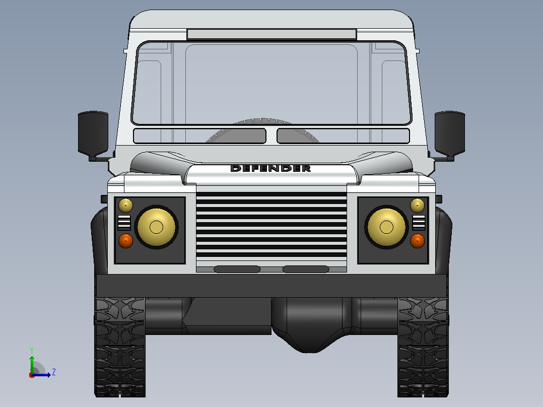 4x4路虎卫士越野车简易模型3D图纸 Solidworks设计左视图