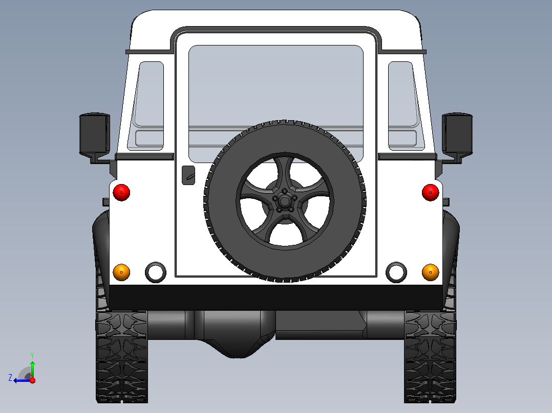 4x4路虎卫士越野车简易模型3D图纸 Solidworks设计右视图