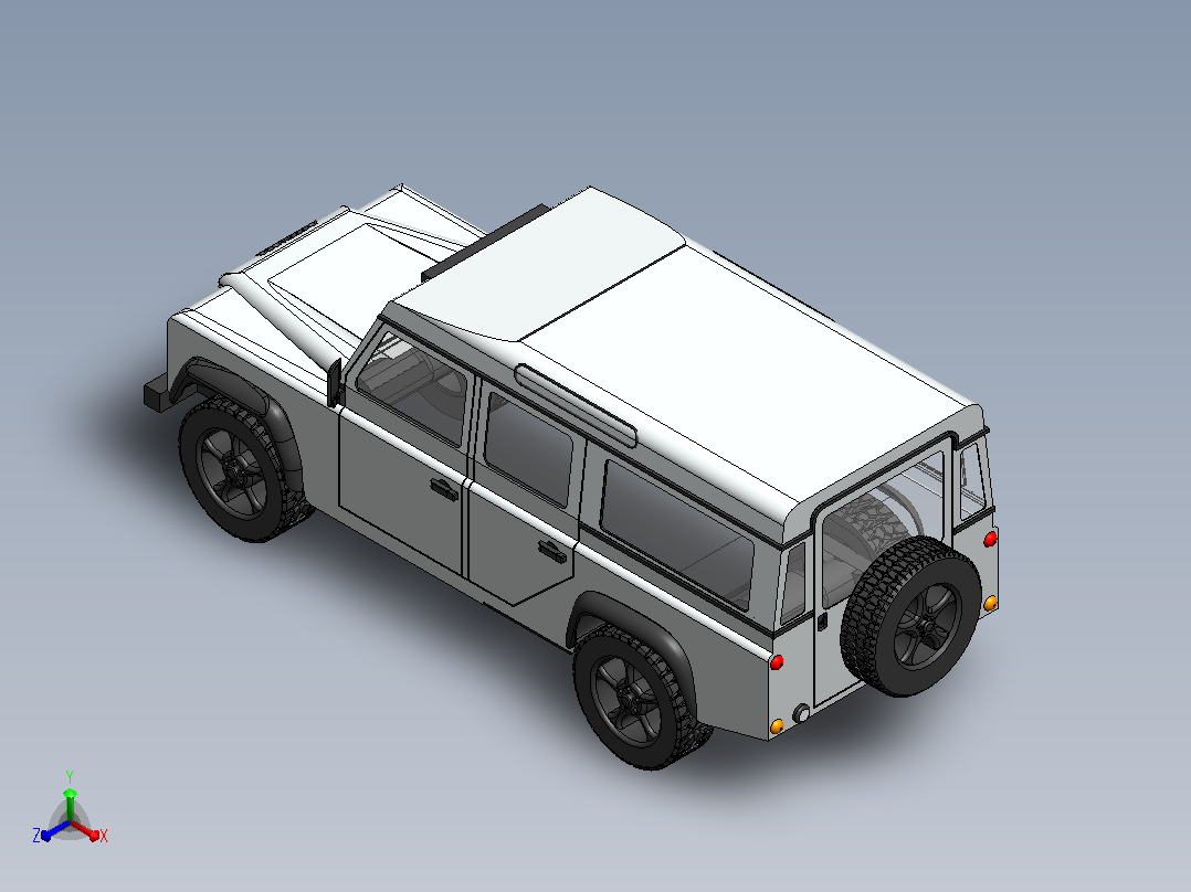 4x4路虎卫士越野车简易模型3D图纸 Solidworks设计正等轴测图