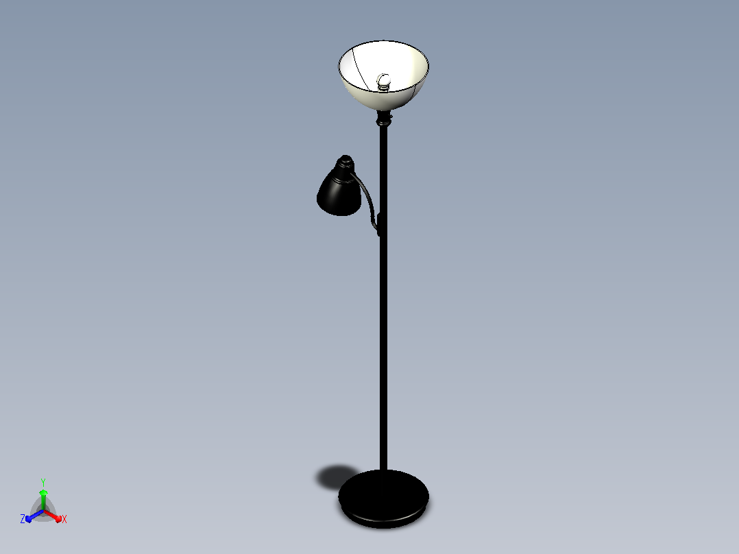 带阅读灯的火炬落地灯正等轴测图
