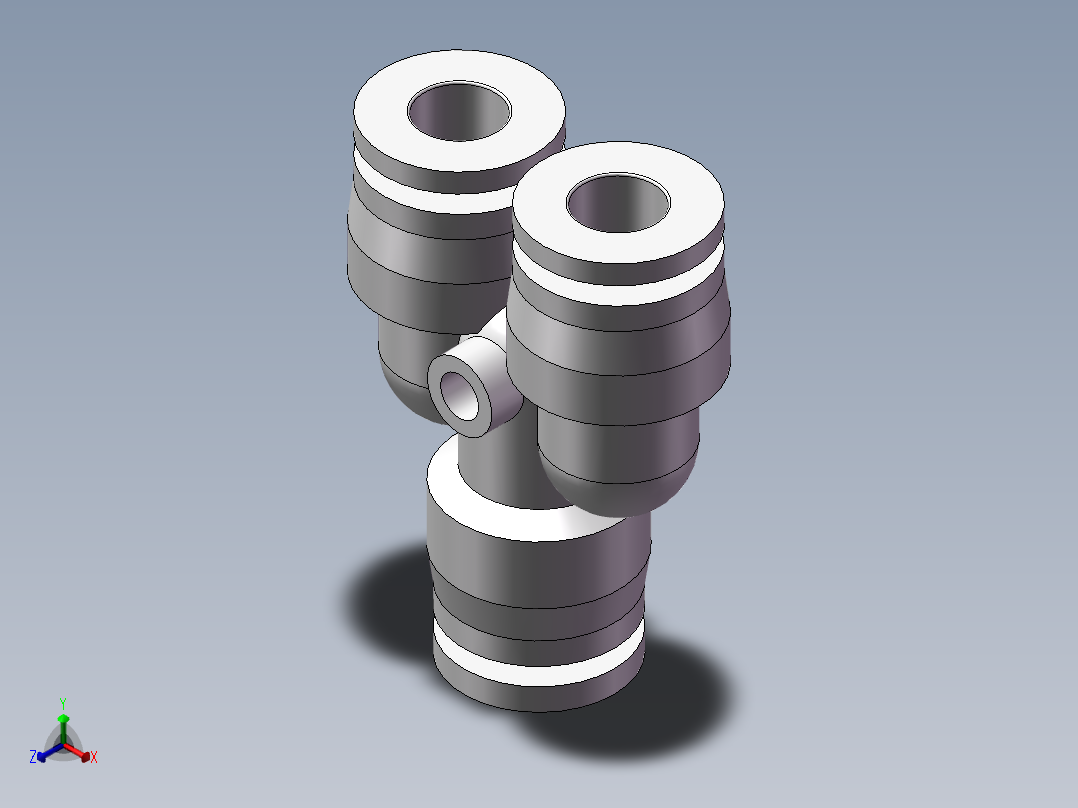 气动接头-Y型三通APYW10-8（10变8）正等轴测图