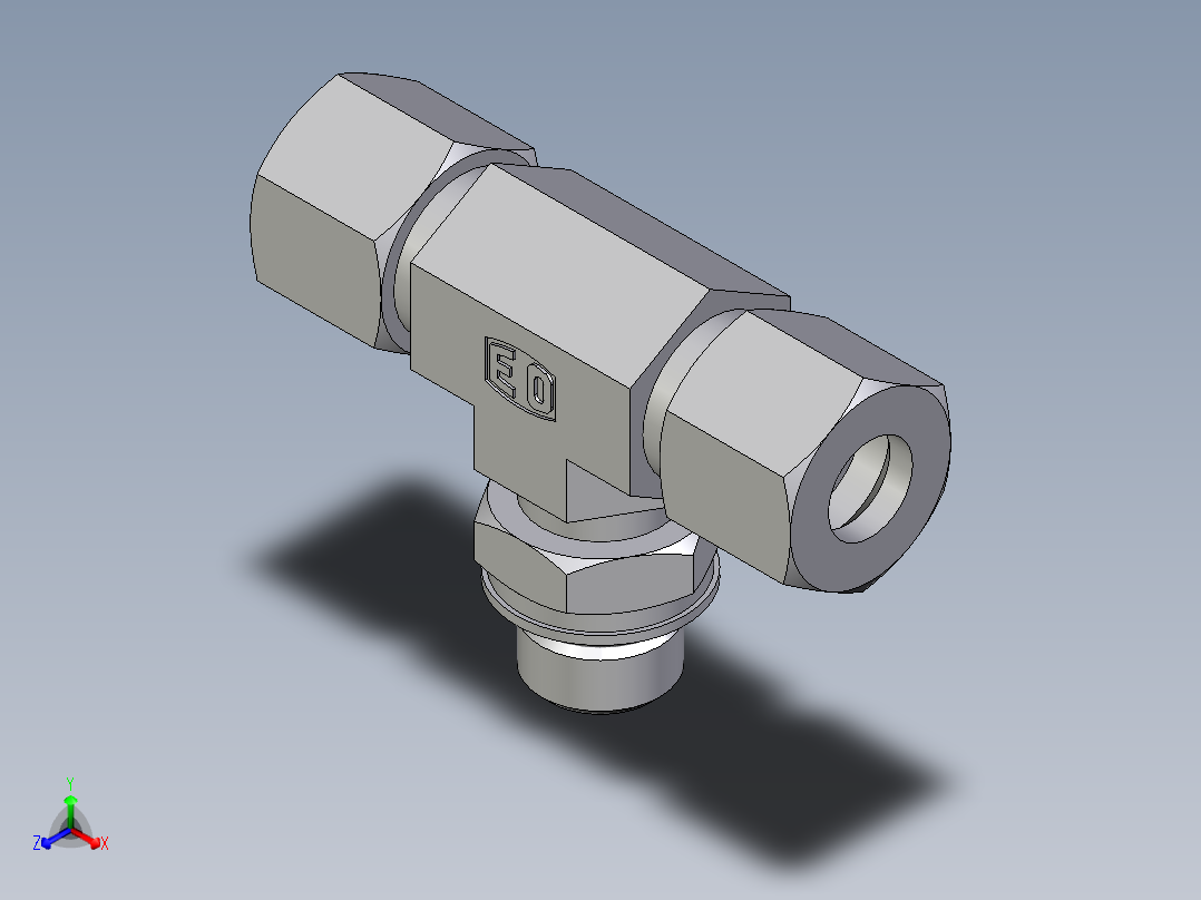 卡套式工业通用硬管接头EO_Adjustable_locknut_branch_tee_TEE10ZLMORCF主视图