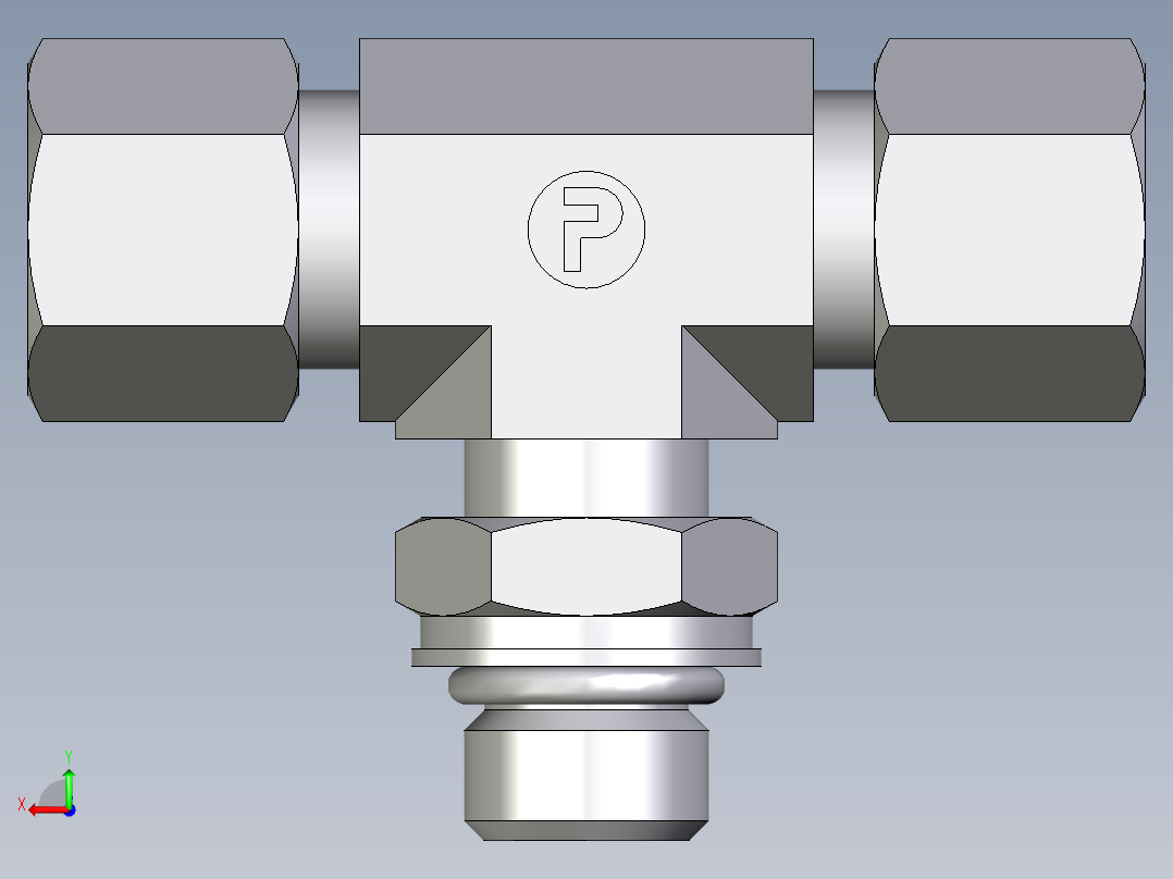 卡套式工业通用硬管接头EO_Adjustable_locknut_branch_tee_TEE10ZLMORCF后视图