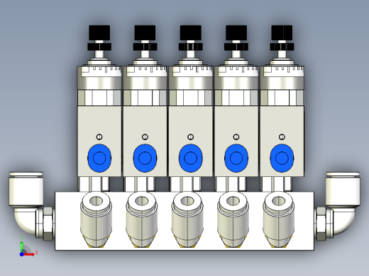 5口气动电磁阀3D模型图纸 STEP格式前视缩略图