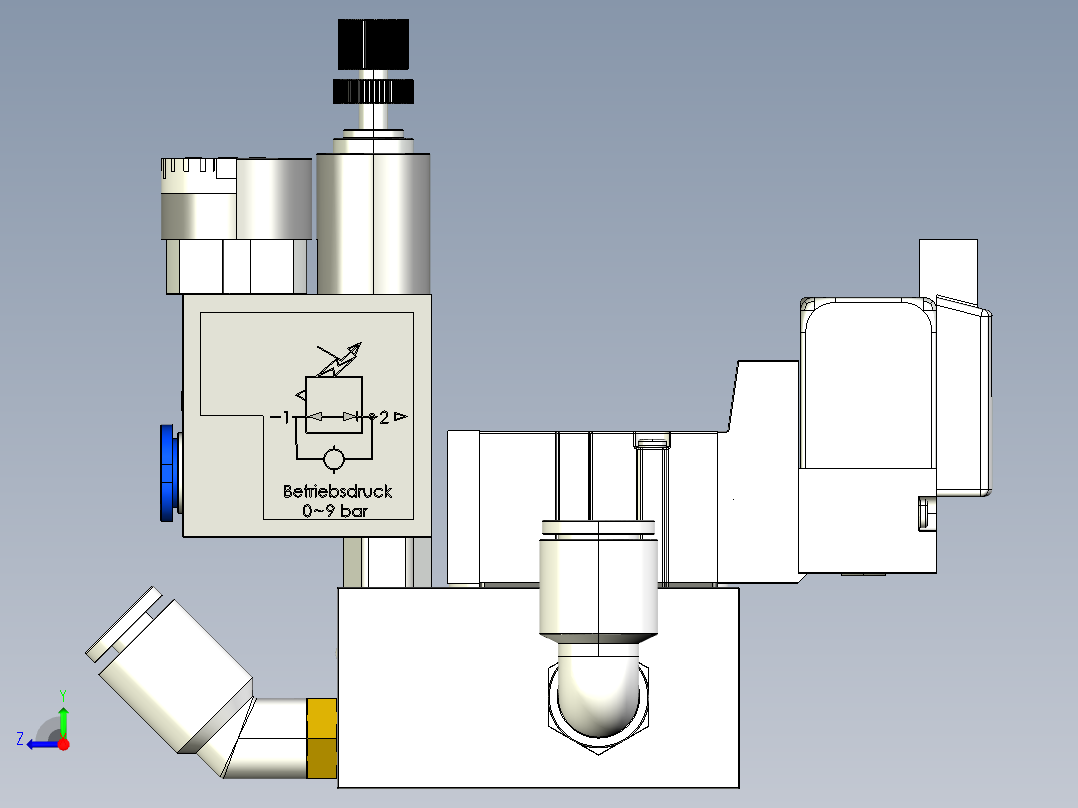 5口气动电磁阀3D模型图纸 STEP格式右视图