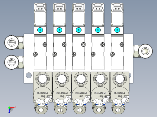 5口气动电磁阀3D模型图纸 STEP格式俯视缩略图