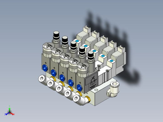 5口气动电磁阀3D模型图纸 STEP格式正等轴测缩略图