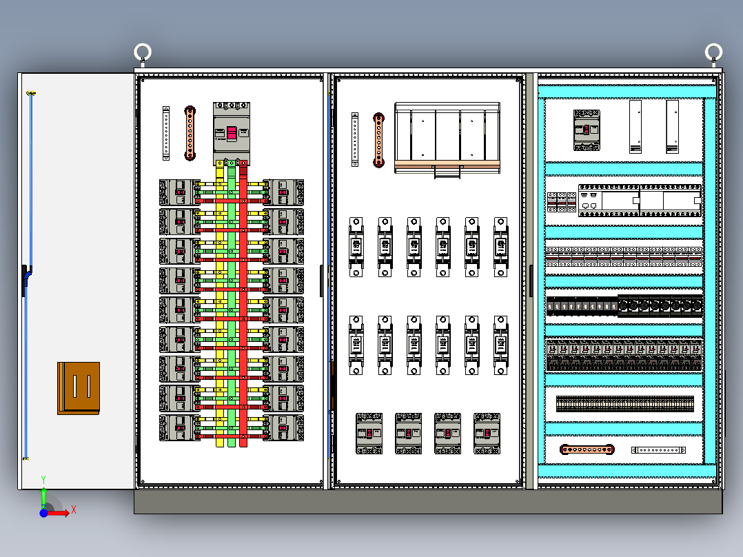 三柜组装630A竖装刀开关plc延时控制柜 55791前视图