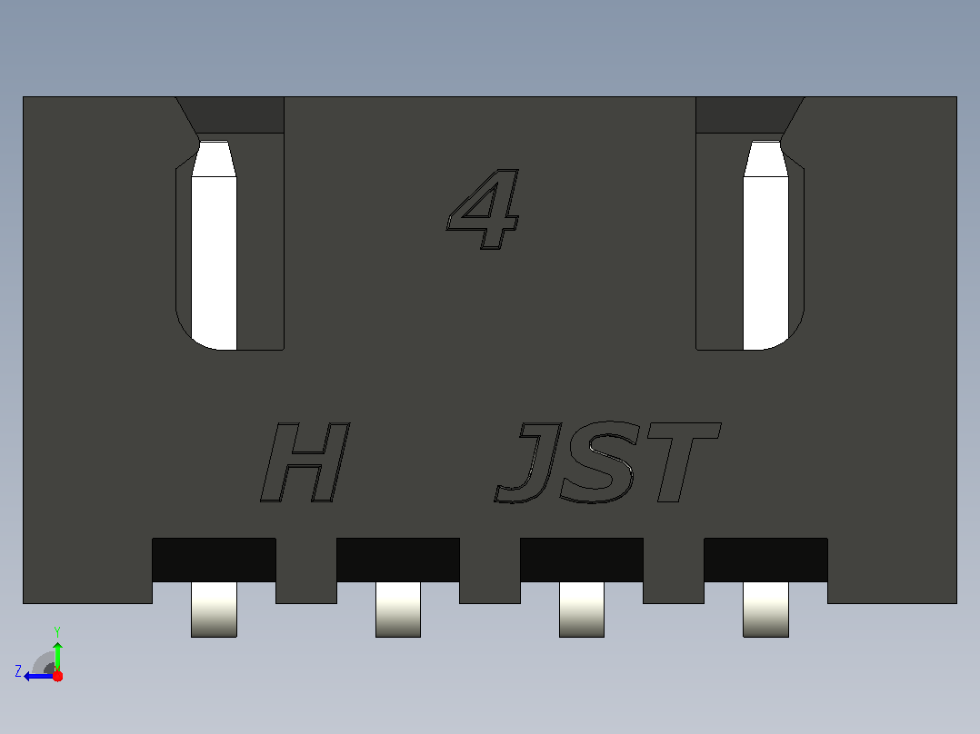 黑色JST XH 4针连接器P 2 54mm有角度右视图