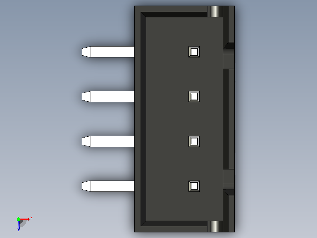 黑色JST XH 4针连接器P 2 54mm有角度俯视图