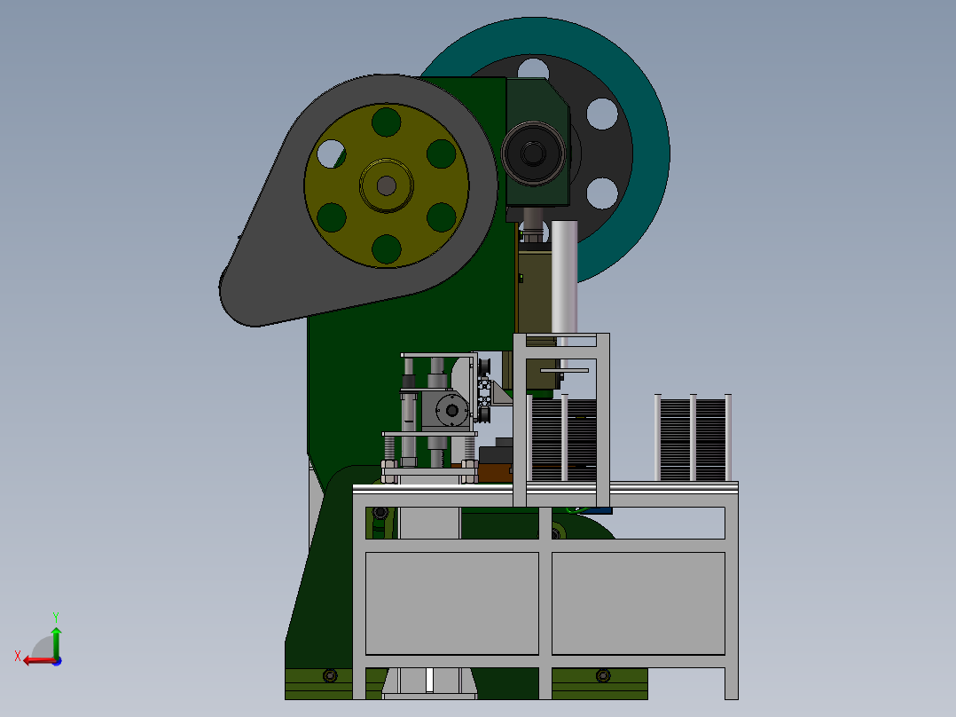 两联冲床联机械手去取料3d图纸 冲床连杆机械手上下料3d方案模型后视图