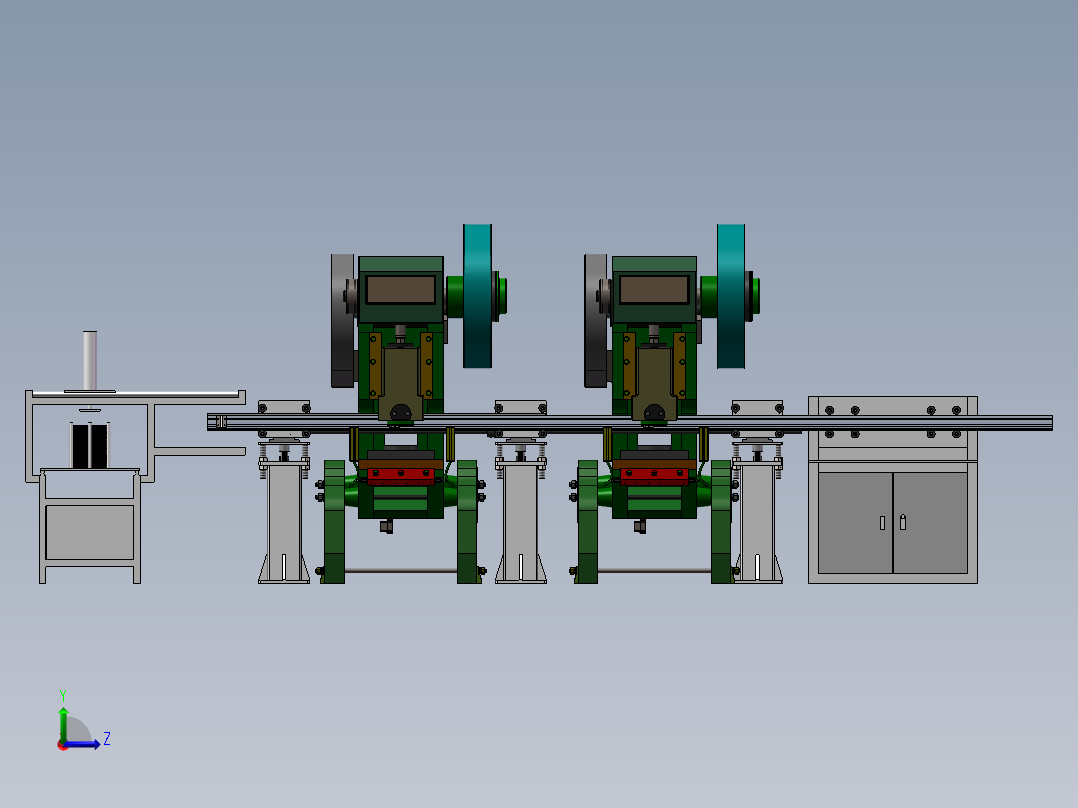 两联冲床联机械手去取料3d图纸 冲床连杆机械手上下料3d方案模型左视图