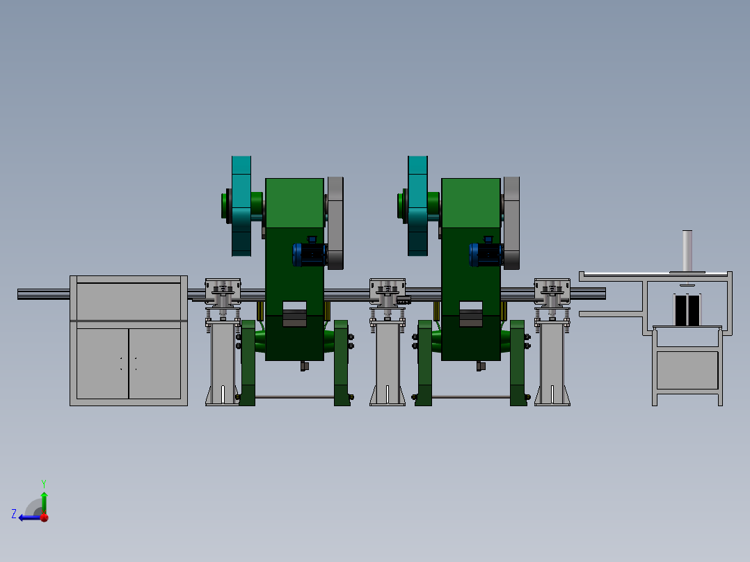 两联冲床联机械手去取料3d图纸 冲床连杆机械手上下料3d方案模型右视图