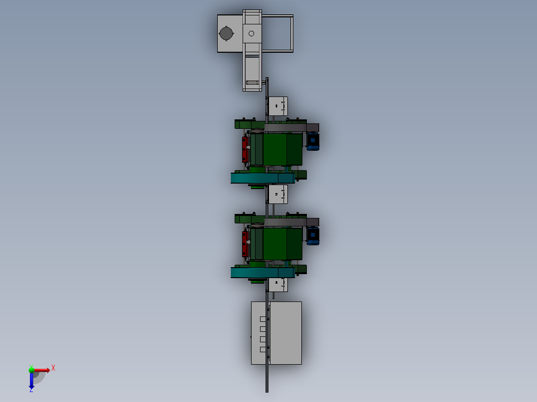 两联冲床联机械手去取料3d图纸 冲床连杆机械手上下料3d方案模型俯视图