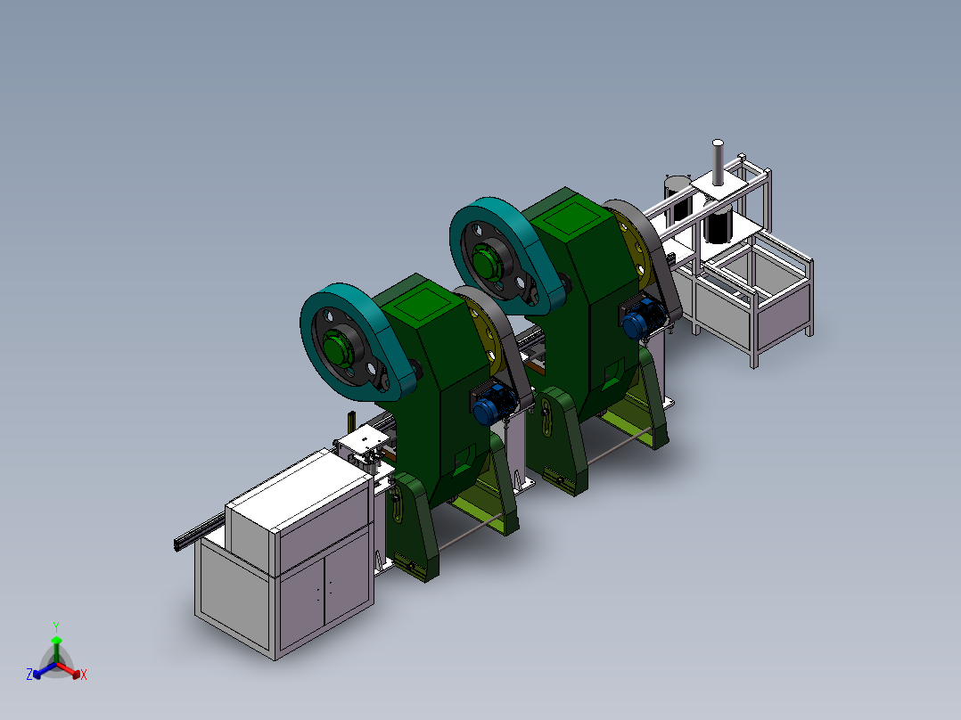 两联冲床联机械手去取料3d图纸 冲床连杆机械手上下料3d方案模型正等轴测图