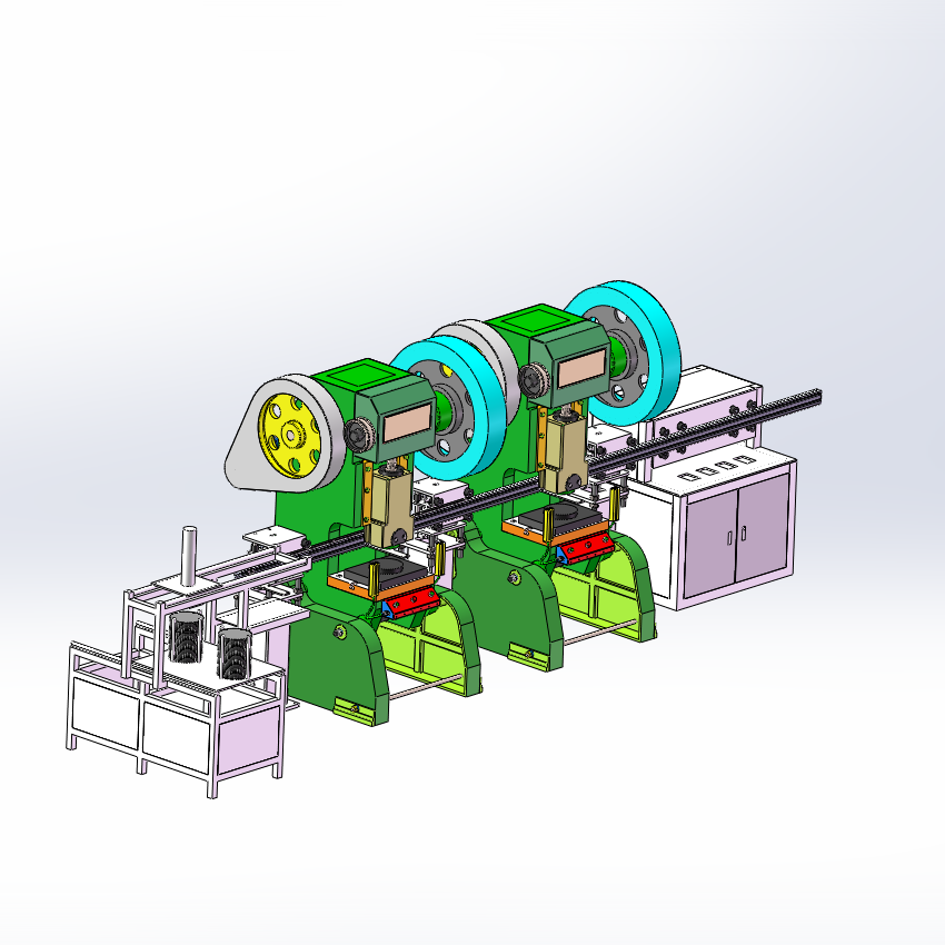 两联冲床联机械手去取料3d图纸 冲床连杆机械手上下料3d方案模型