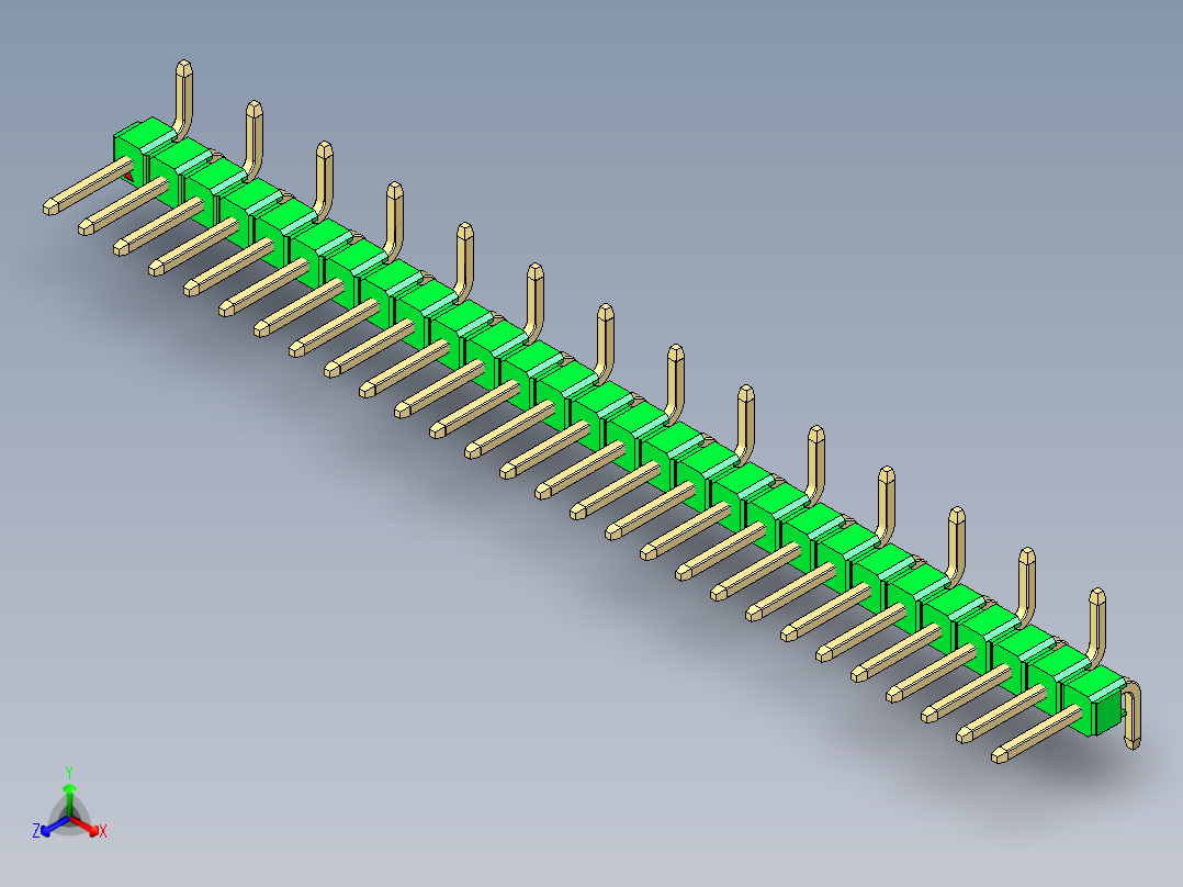 彩色公排针 100mil 2.54mm 系列-DS1022_green_28p_100mil_Type_SMT_R1_rev1.0正等轴测图