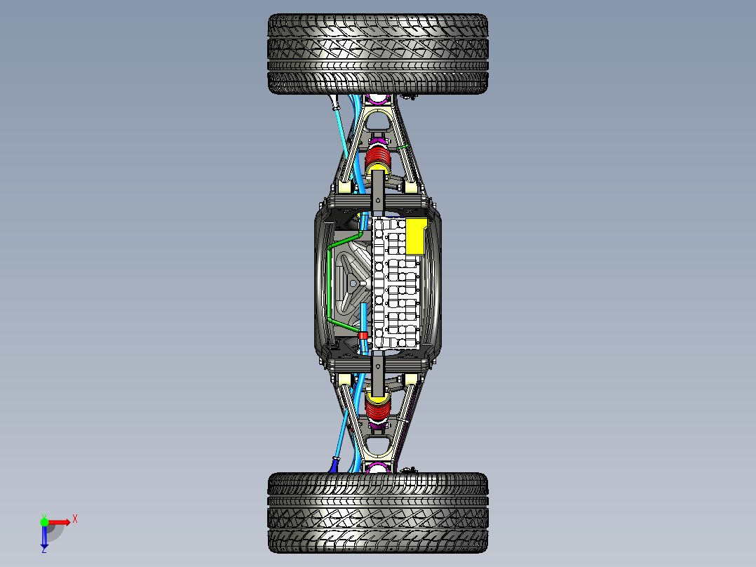 Tesla特斯拉电动汽车电力驱动系统(含悬挂结构俯视图
