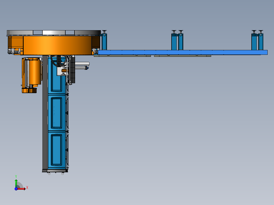 在线式立柱缠绕机流水线3d图纸前视图