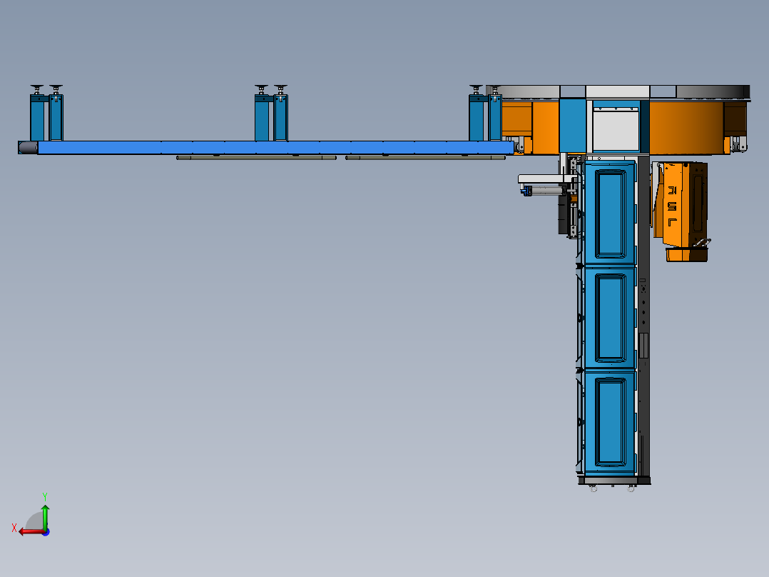 在线式立柱缠绕机流水线3d图纸后视图