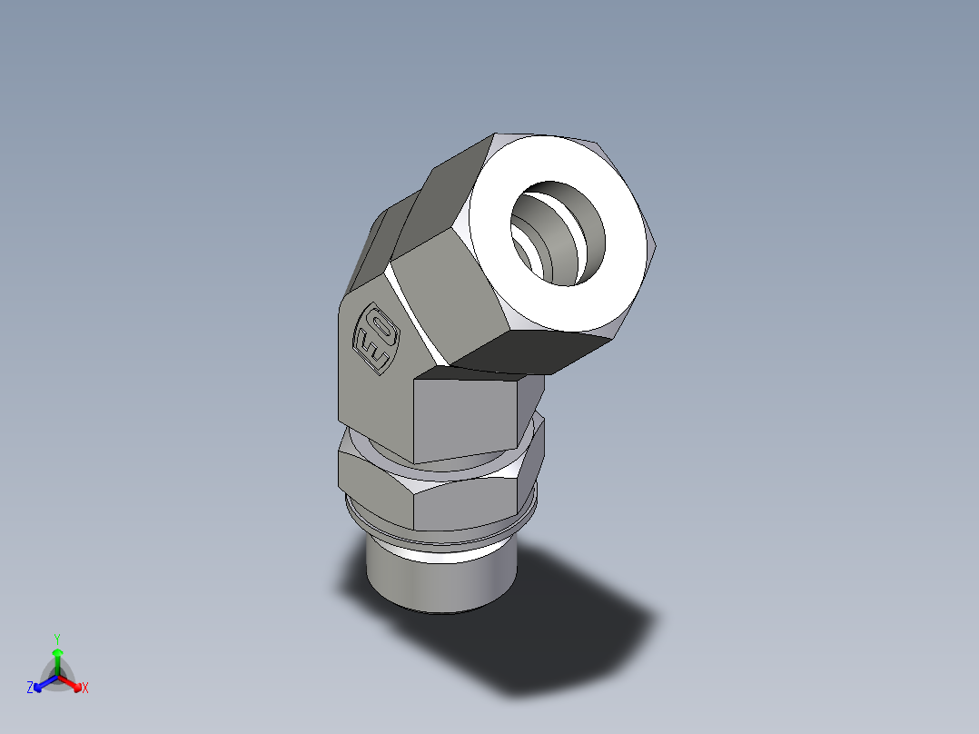 卡套式工业通用硬管接头EO_Adjustable_locknut_45_deg_elbow_VEE16ZSMORCF正等轴测图