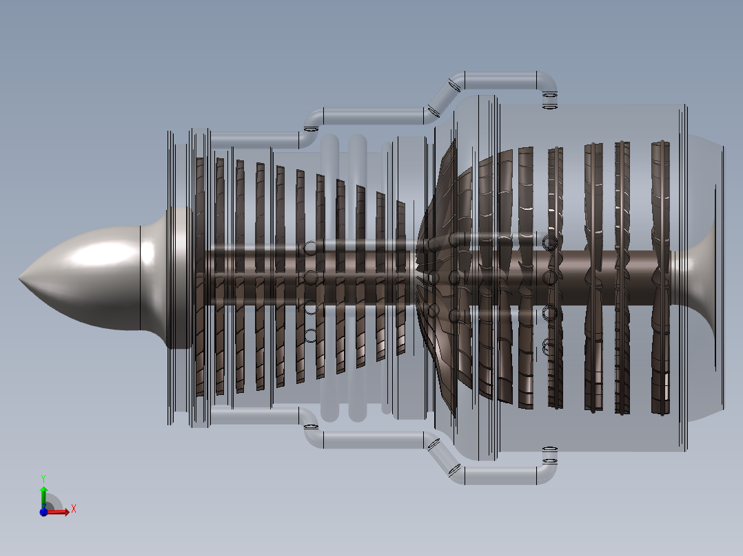 四尖曲面‘发动机前视图