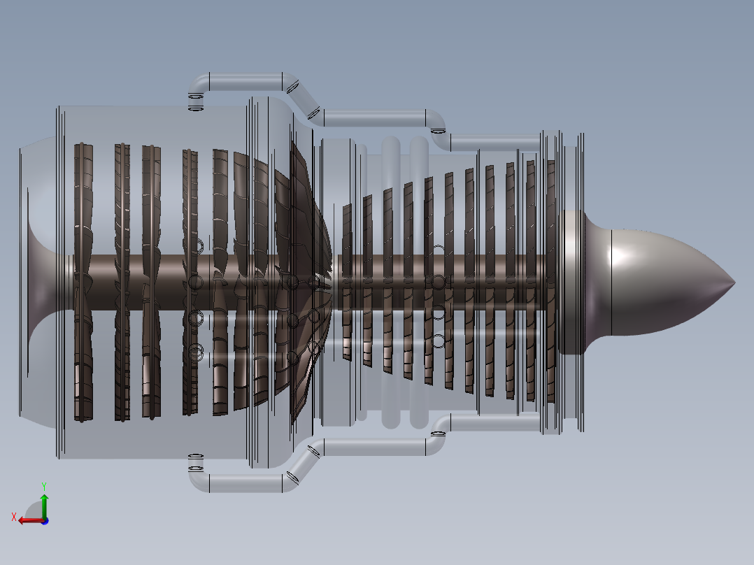 四尖曲面‘发动机后视图