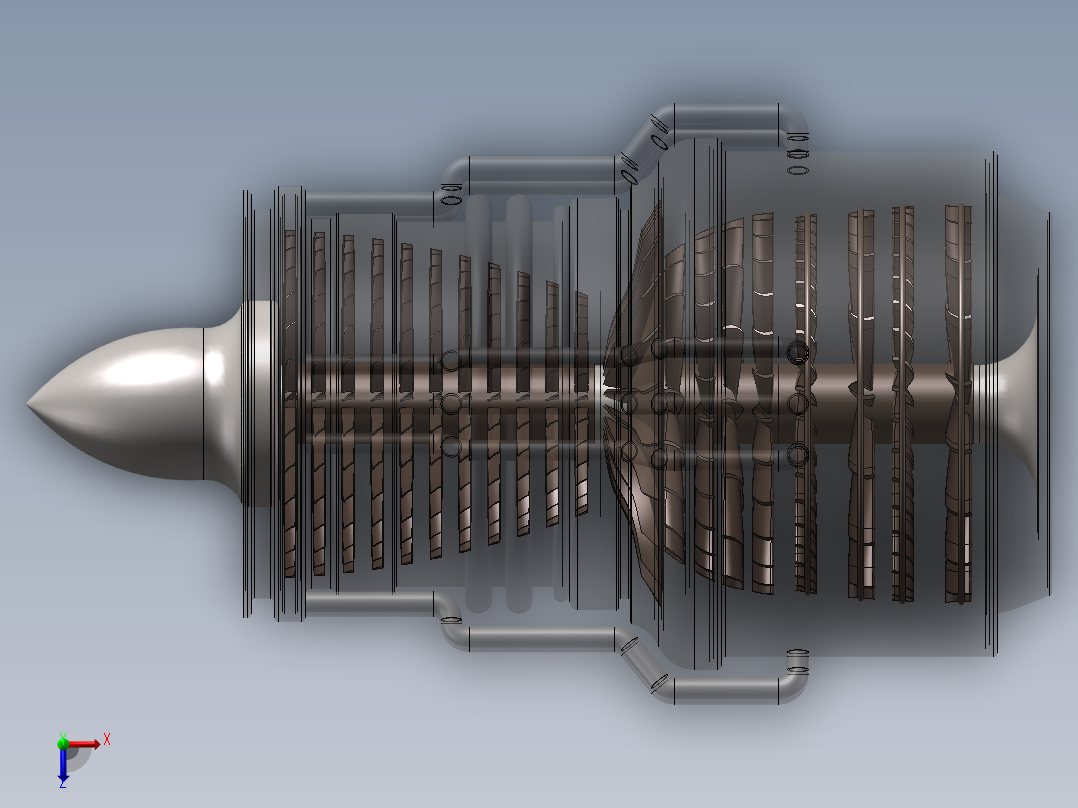 四尖曲面‘发动机俯视图