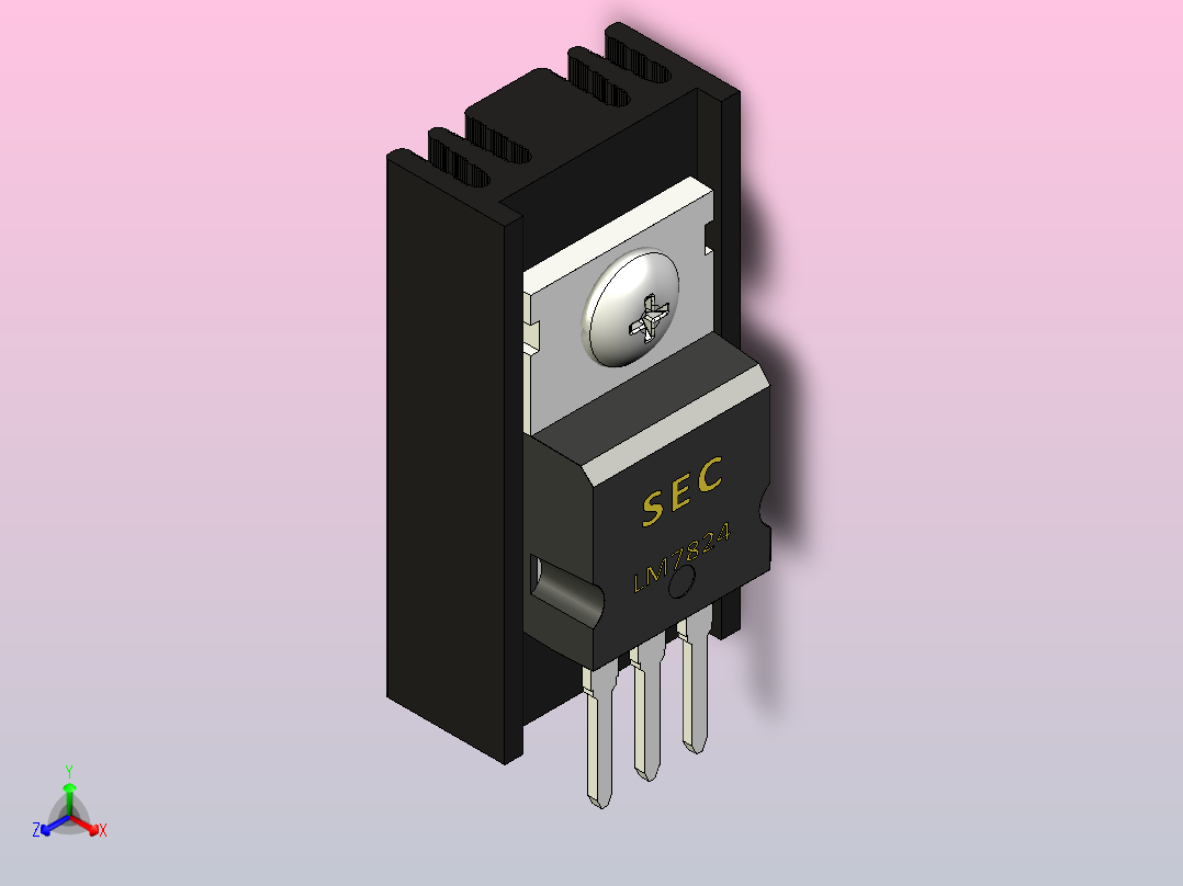 LM7824黑色散热器25 x 12 6 x 6 5 mm孔18 3mm螺丝固定.stp主视图