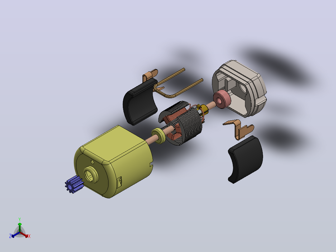 直流电机练习模型3D图纸+Solidworks设计正等轴测图