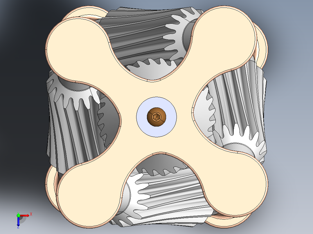 Hyperboloidal双曲面传动机构3D图纸 Solidworks设计俯视图