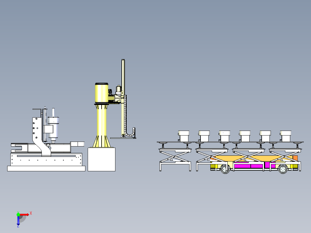 履带梁的钢印打刻与举升AGV运输组合俯视图