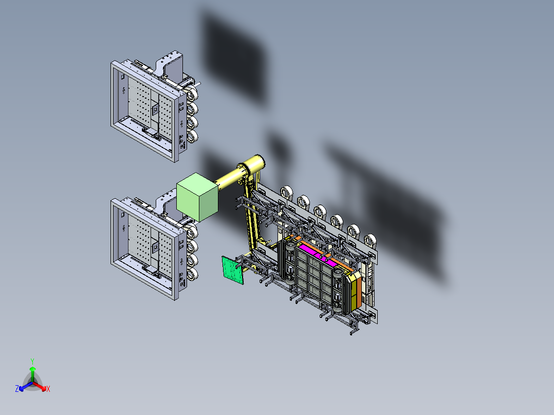 履带梁的钢印打刻与举升AGV运输组合正等轴测图