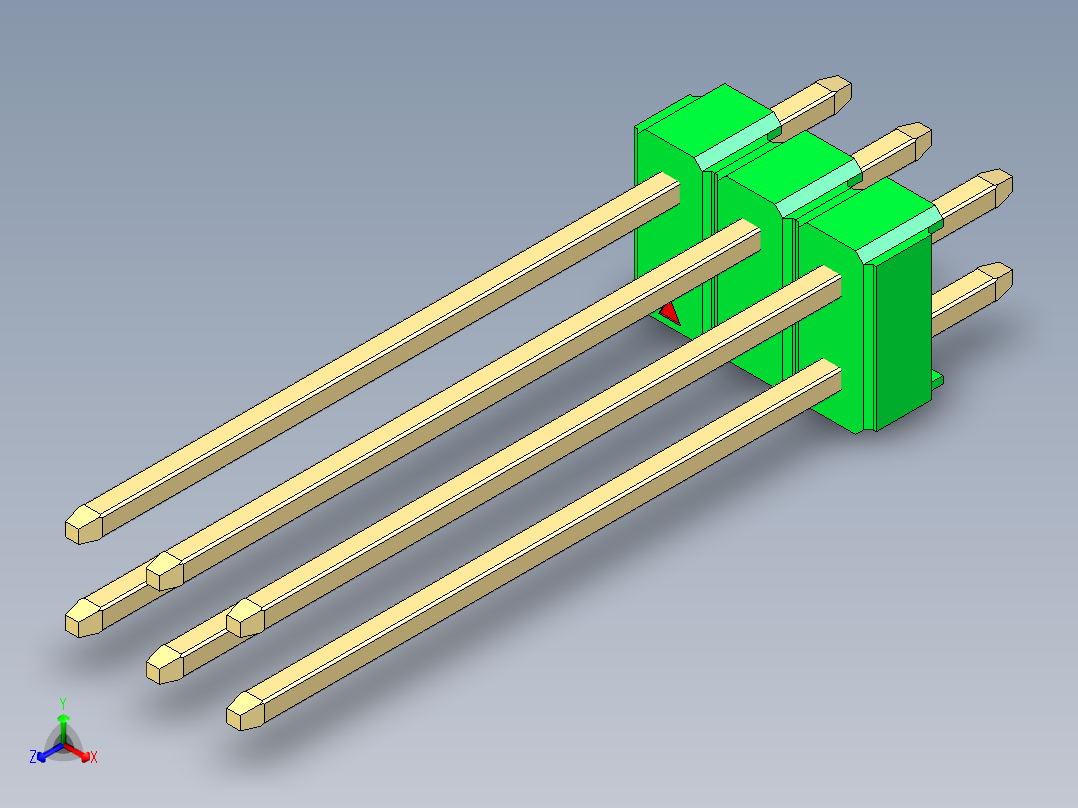 彩色公头100mil（2.54mm）系列-DS1021_green_2x03p_100mil_Type19_rev1.0主视图