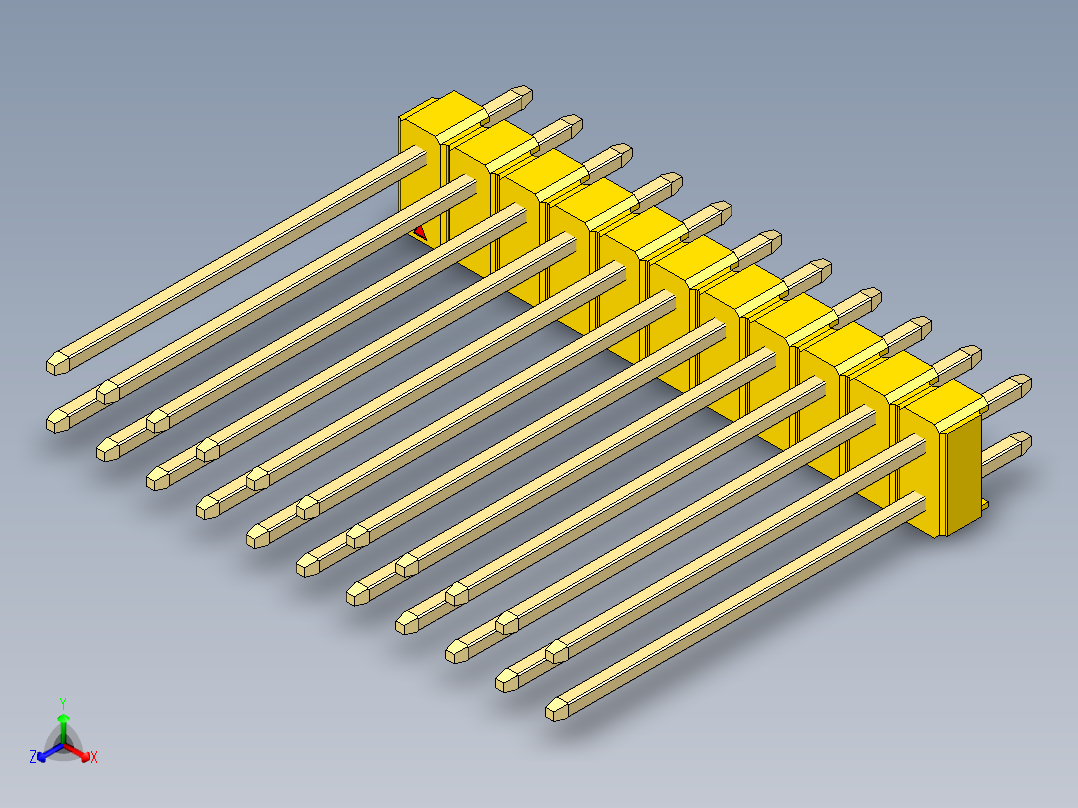 彩色公头100mil（2.54mm）系列-DS1021_yellow_2x11p_100mil_Type19_rev1.0正等轴测图