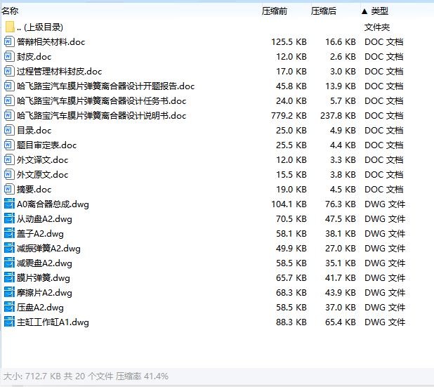 哈飞路宝微型汽车膜片弹簧离合器设计含开题及9张CAD图