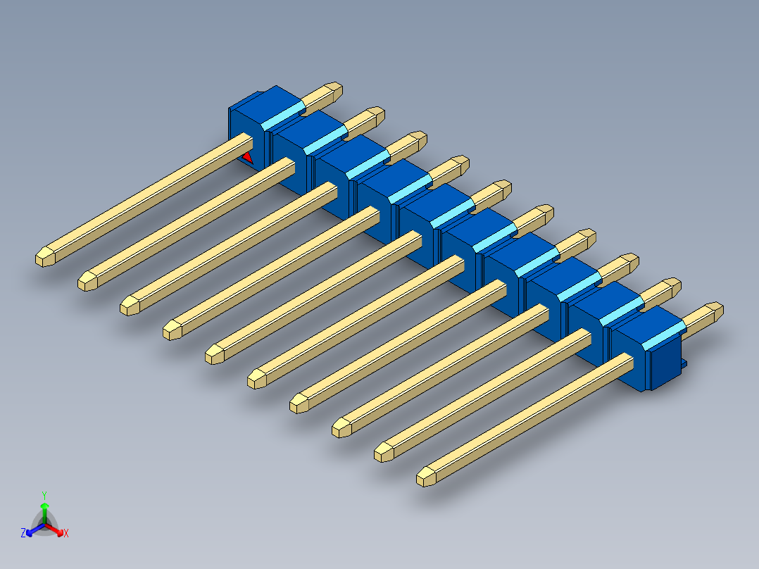 彩色公头100mil（2.54mm）系列-DS1021_blue_1x10p_100mil_Type5_rev1.0正等轴测图