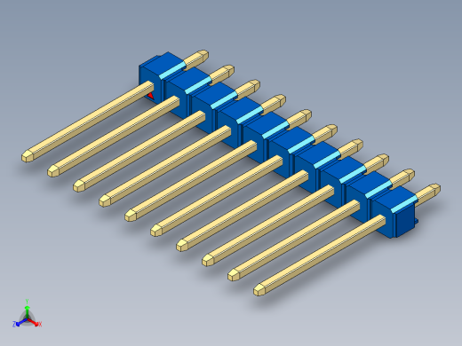 彩色公头100mil（2.54mm）系列-DS1021_blue_1x10p_100mil_Type5_rev1.0正等轴测缩略图