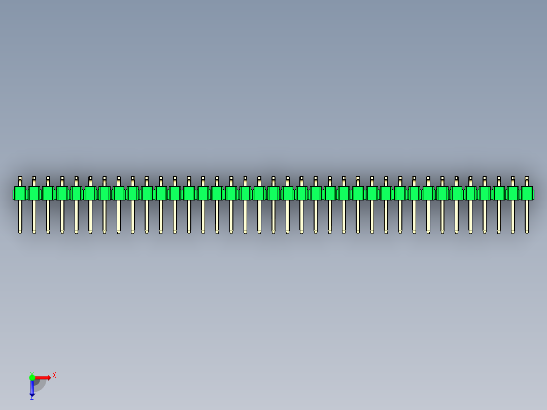 彩色公排针 100mil 2.54mm 系列-DS1022_green_74p_100mil_TypeSMT_rev1.0俯视图